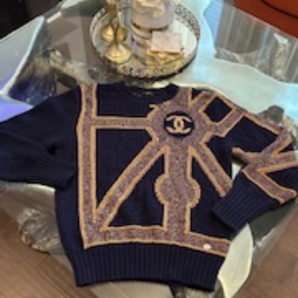 CHANEL Sweaters - Navy Blue & Gold Chanel Sweater